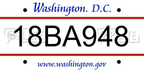 18BA948 District Of Columbia License Plate