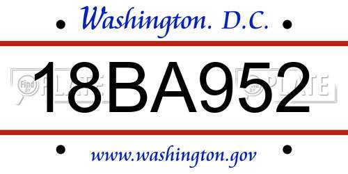 18BA952 District Of Columbia License Plate
