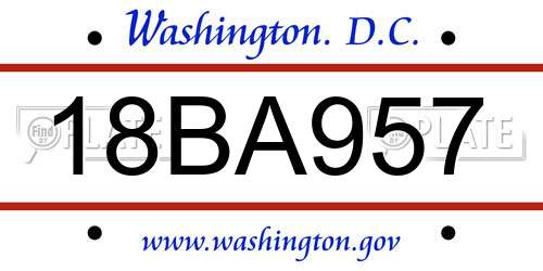 18BA957 District Of Columbia License Plate