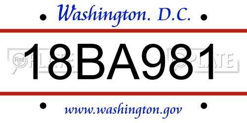 18BA981 District Of Columbia License Plate