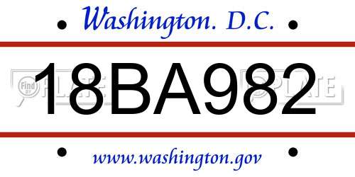 18BA982 District Of Columbia License Plate