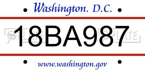 18BA987 District Of Columbia License Plate