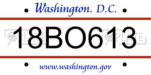 18BO613 District Of Columbia License Plate
