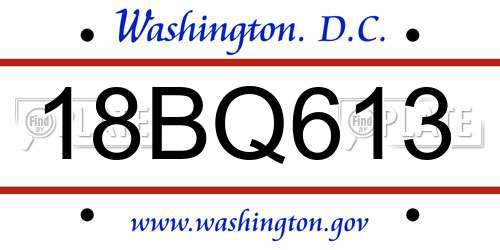 18BQ613 District Of Columbia License Plate