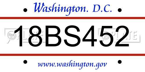 18BS452 District Of Columbia License Plate