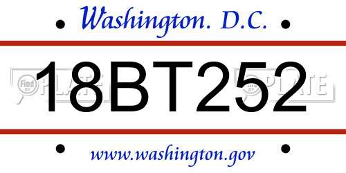 18BT252 District Of Columbia License Plate