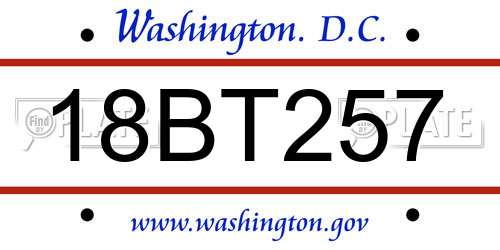 18BT257 District Of Columbia License Plate
