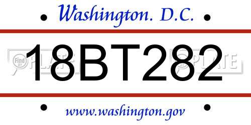 18BT282 District Of Columbia License Plate