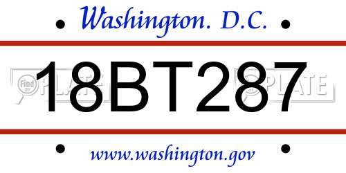 18BT287 District Of Columbia License Plate