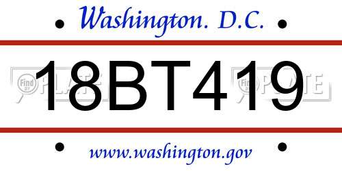 18BT419 District Of Columbia License Plate