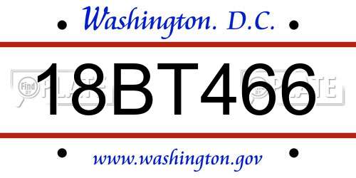 18BT466 District Of Columbia License Plate