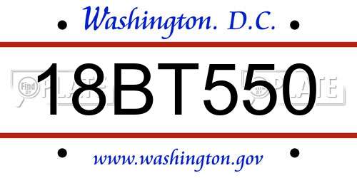 18BT550 District Of Columbia License Plate
