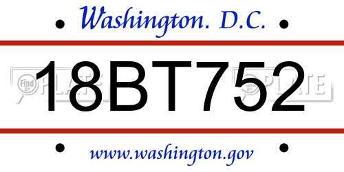 18BT752 District Of Columbia License Plate