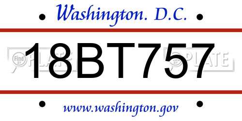 18BT757 District Of Columbia License Plate