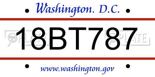 18BT787 District Of Columbia License Plate