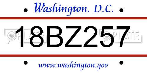 18BZ257 District Of Columbia License Plate