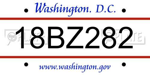 18BZ282 District Of Columbia License Plate
