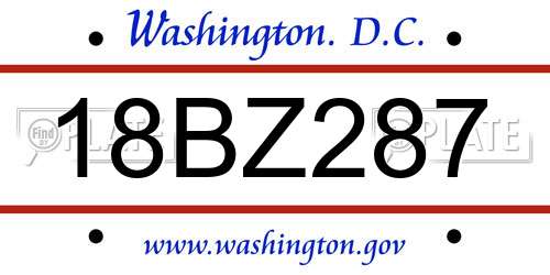 18BZ287 District Of Columbia License Plate