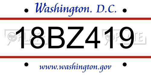 18BZ419 District Of Columbia License Plate