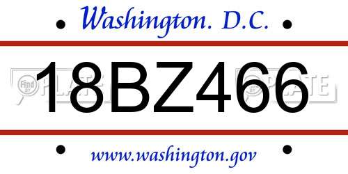 18BZ466 District Of Columbia License Plate