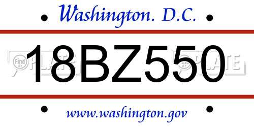 18BZ550 District Of Columbia License Plate