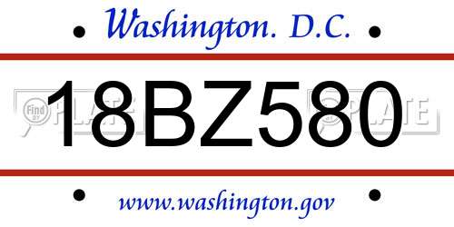 18BZ580 District Of Columbia License Plate