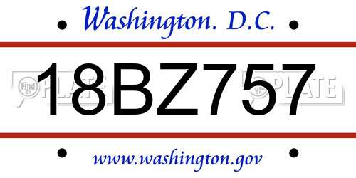 18BZ757 District Of Columbia License Plate