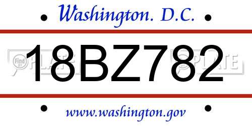18BZ782 District Of Columbia License Plate