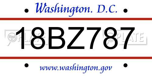 18BZ787 District Of Columbia License Plate