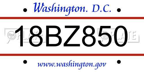18BZ850 District Of Columbia License Plate