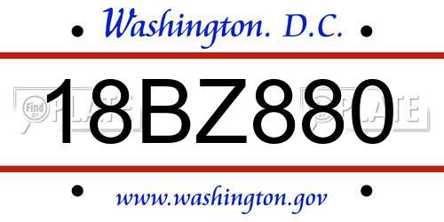 18BZ880 District Of Columbia License Plate