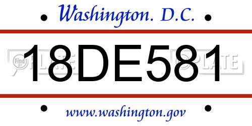 18DE581 District Of Columbia License Plate