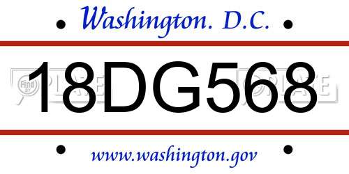 18DG568 District Of Columbia License Plate