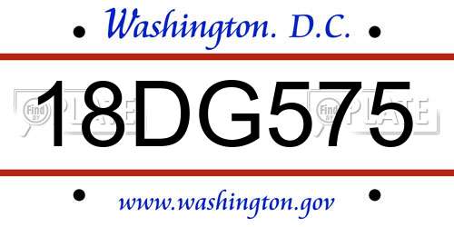 18DG575 District Of Columbia License Plate