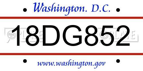 18DG852 District Of Columbia License Plate