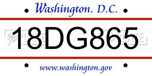 18DG865 District Of Columbia License Plate