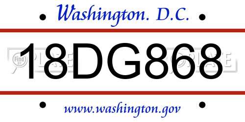 18DG868 District Of Columbia License Plate
