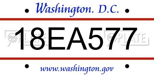 18EA577 District Of Columbia License Plate