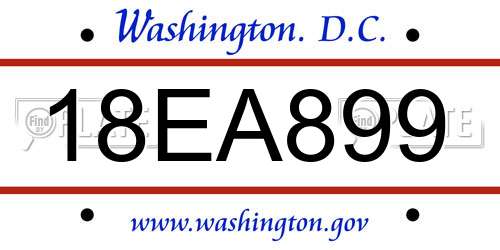 18EA899 District Of Columbia License Plate