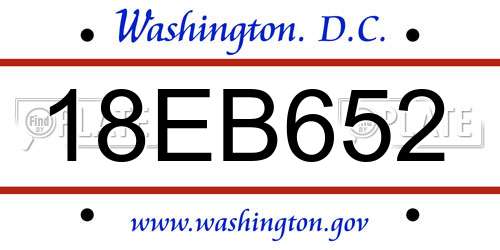 18EB652 District Of Columbia License Plate