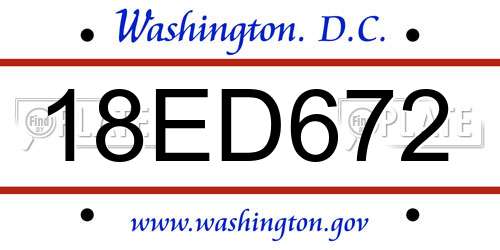 18ED672 District Of Columbia License Plate