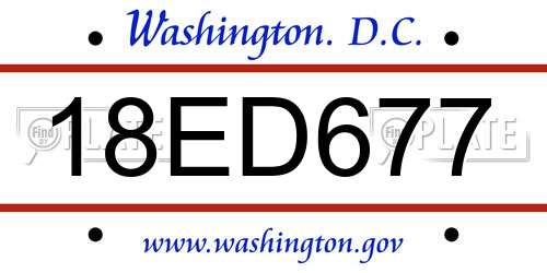 18ED677 District Of Columbia License Plate