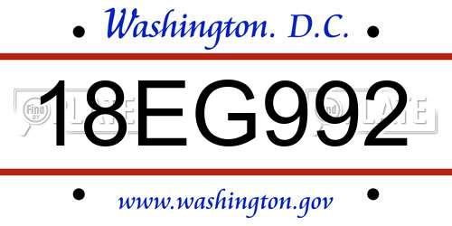 18EG992 District Of Columbia License Plate