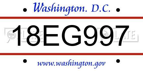 18EG997 District Of Columbia License Plate