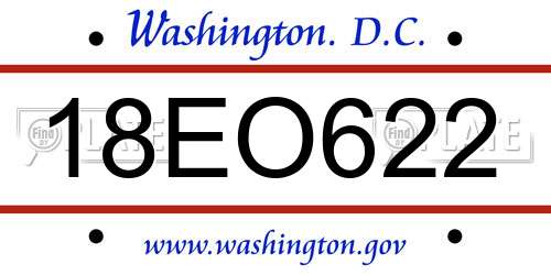 18EO622 District Of Columbia License Plate