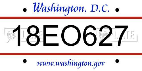 18EO627 District Of Columbia License Plate
