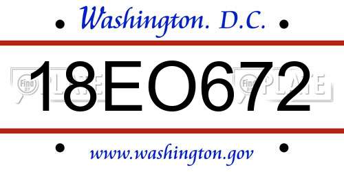 18EO672 District Of Columbia License Plate