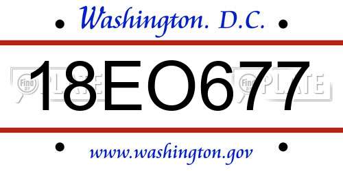 18EO677 District Of Columbia License Plate