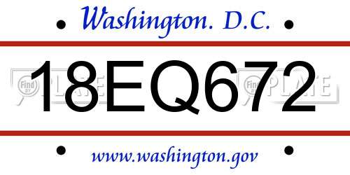 18EQ672 District Of Columbia License Plate