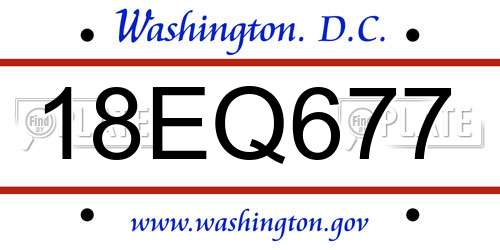 18EQ677 District Of Columbia License Plate